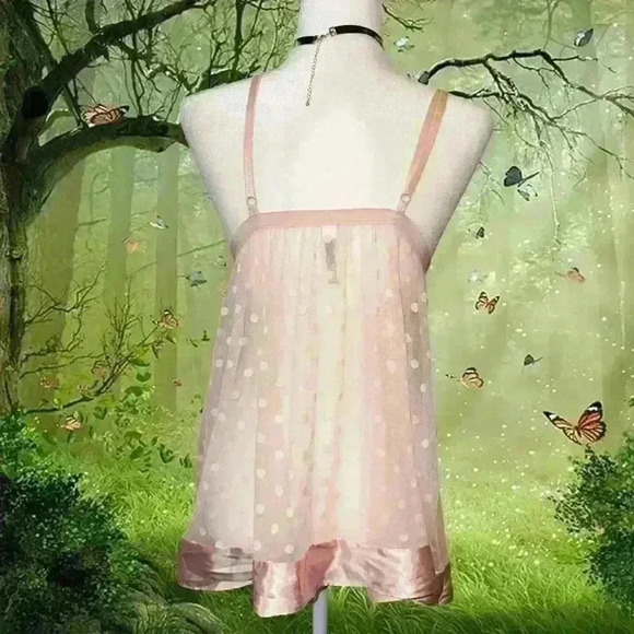 Y2k Satin Baby Pink Polka Dot Mini Slip - Picture 6 of 8
